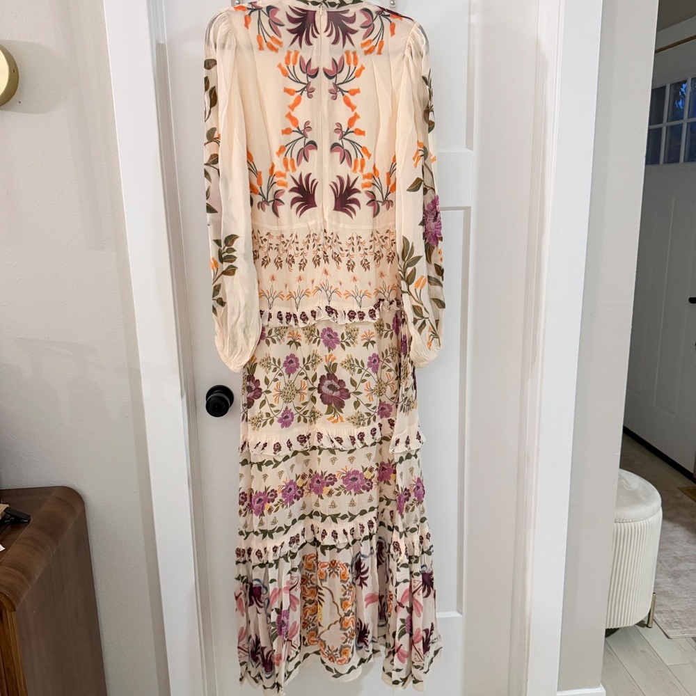 Farm Rio Winter Garden Ruffle Long Sleeve Maxi Dress Cream Floral Boho Size S - Picture 5 of 10